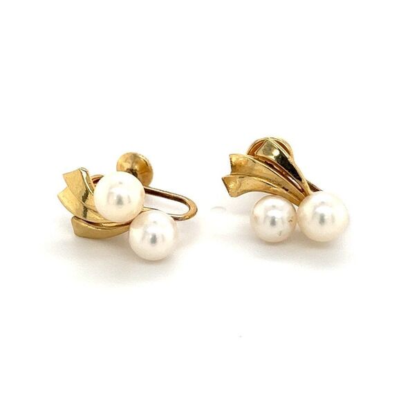 Mikimoto Estate Akoya Pearl Earrings 14k Gold 5.70 mm 4.5 Grams M252 - Picture 7 of 10